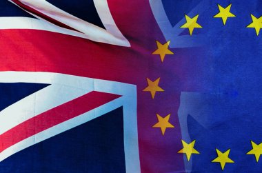  Brexit kavramı görüntü Londra görüntü ve İngiltere ve AB bayrakları bayraklarında sözleşme ve anlaşma işlenmekte olan overlaid
