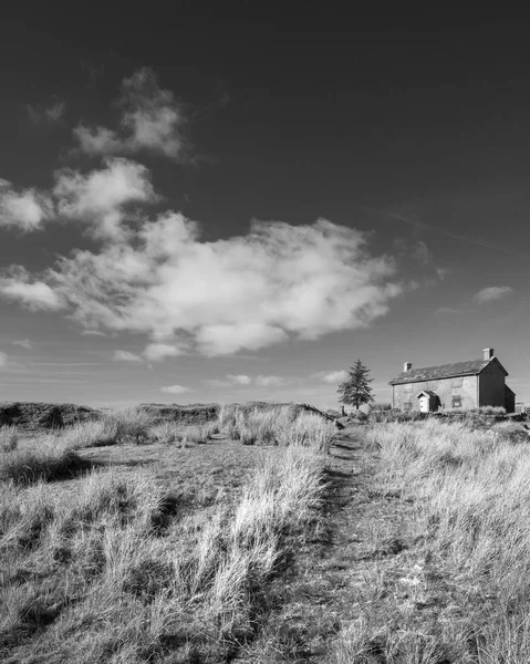 Hermosa Imagen Paisaje Blanco Negro Nun Cross Farm Dartmoor — Foto de Stock