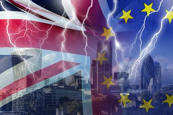 Deal Brexit Immagine Concetto Fulmine Londra Regno Unito Bandiere Dell — Foto Stock