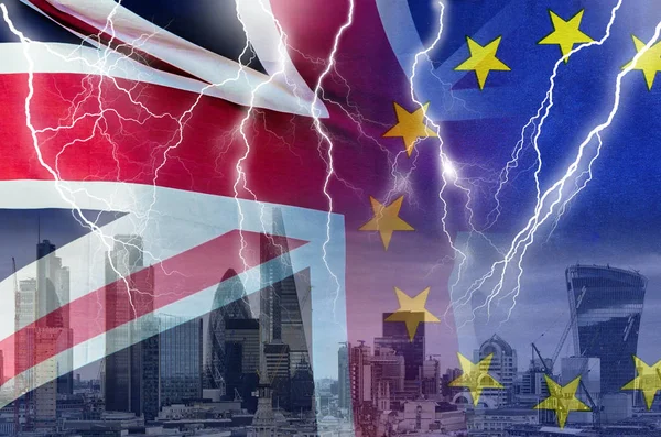 Deal Brexit Immagine Concetto Fulmine Londra Regno Unito Bandiere Dell — Foto Stock