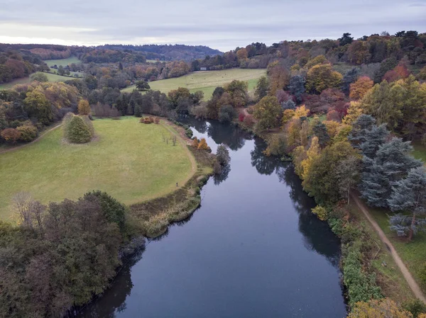 Beautiful aerial drone landscape image of stunning colorful vibrant Autumn Fall English countryside landscape