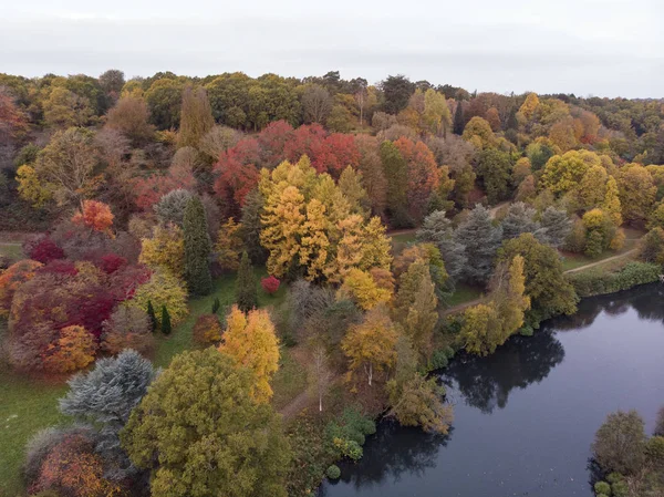 Beautiful aerial drone landscape image of stunning colorful vibrant Autumn Fall English countryside landscape