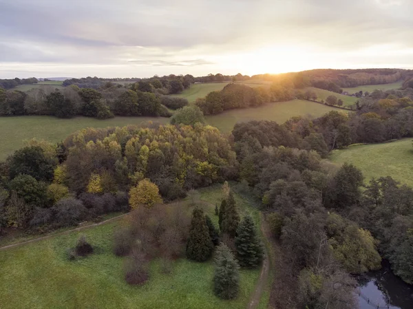 Beautiful aerial drone landscape image of stunning colorful vibrant Autumn Fall English countryside landscape