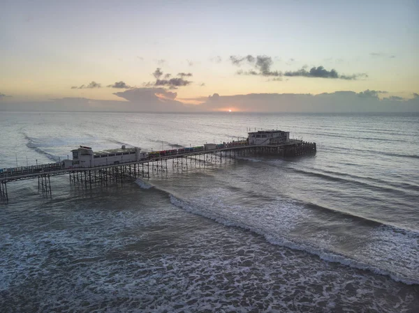 Drone Vista Aérea Paisaje Imagen Worthing Muelle Costa Sussex Inglaterra —  Fotos de Stock