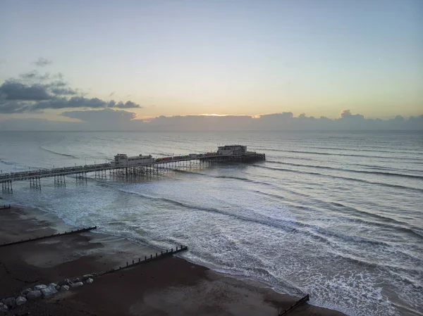 Drone Vista Aérea Paisaje Imagen Worthing Muelle Costa Sussex Inglaterra —  Fotos de Stock