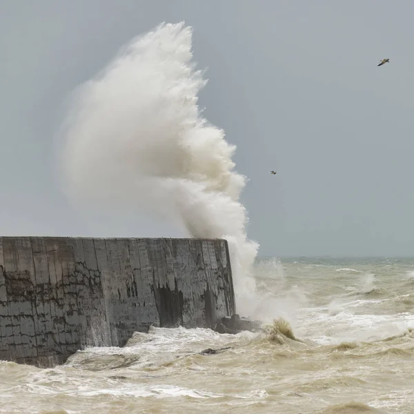 Prachtige Golven Haven Muur Tijdens Winderige Storm Newhaven Engelse Kommuna — Stockfoto