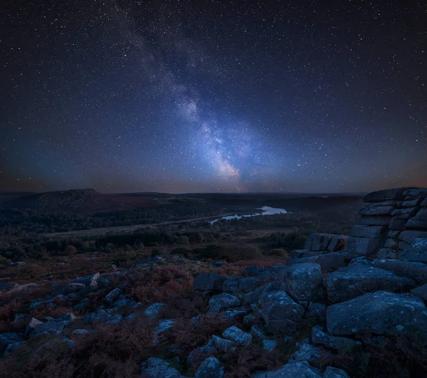 Εκπληκτική Ζωντανή Milky Way Σύνθετη Εικόνα Overbeautiful Φθινόπωρο Ηλιοβασίλεμα Εικόνα — Φωτογραφία Αρχείου