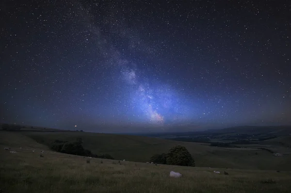 Superbe Image Composite Vibrante Voie Lactée Sur Paysage Steyning Bowl — Photo