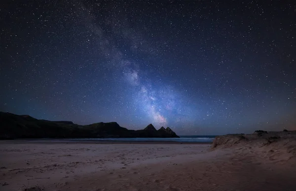 Superbe Image Composite Vibrante Voie Lactée Sur Paysage Plage Sable — Photo