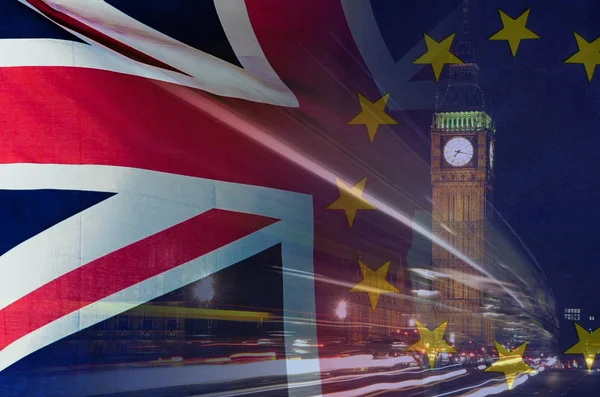 Brexit Concept Image London Image Flags Overlaid Symbolising Agreement Deal — Stock Photo, Image