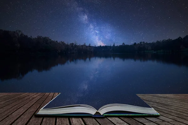 Vibrant Milky Way composite image over landscape of still lake c — Stock Photo, Image