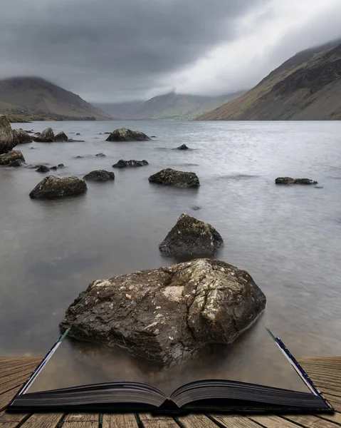 Oszałamiająca Długa ekspozycja krajobraz obraz Wast wody w UK Lake — Zdjęcie stockowe