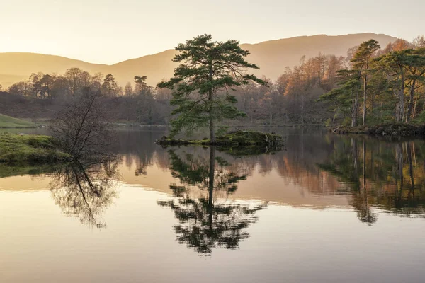 Bela imagem da paisagem de Tarn Hows em Lake District durante b — Fotografia de Stock