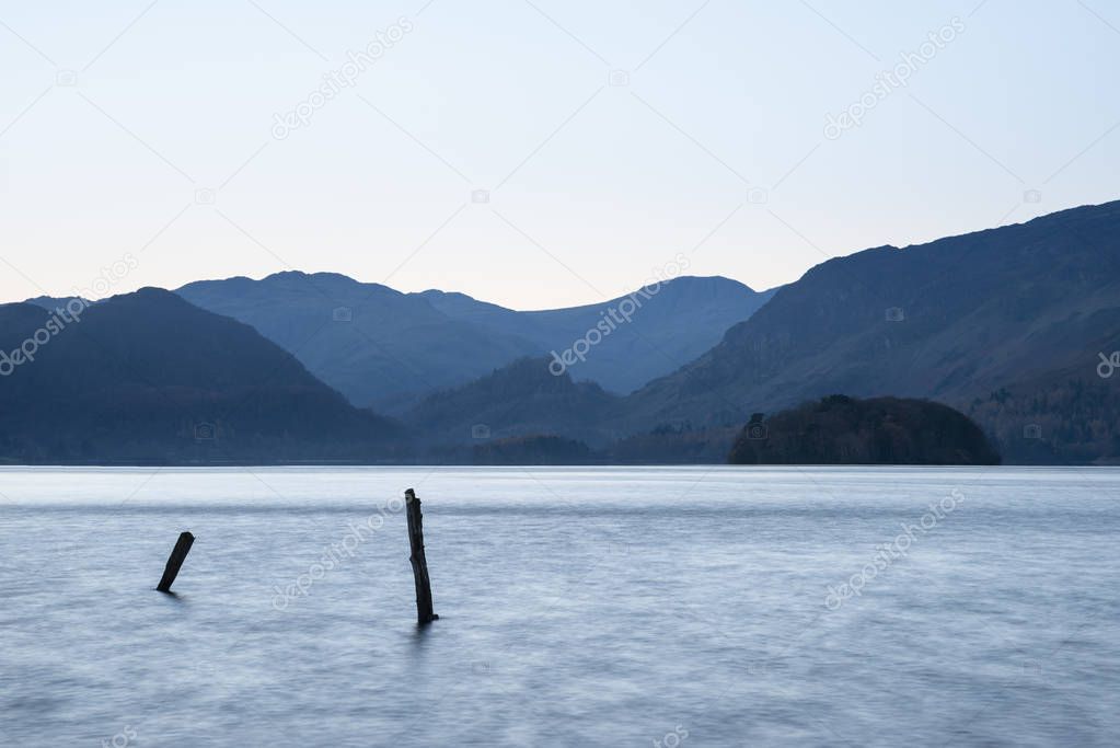 Stunning long exposure landscape image of Derwent Water in Lake 