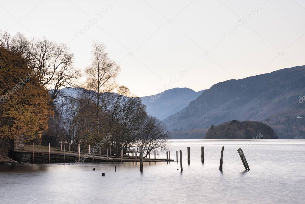 Stunning long exposure landscape image of Derwent Water in Lake 