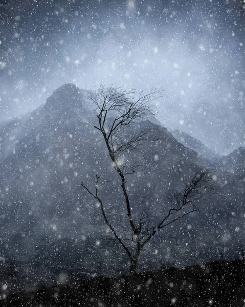 Splendida lunatica drammatica immagine paesaggio invernale di innevato Y G — Foto Stock