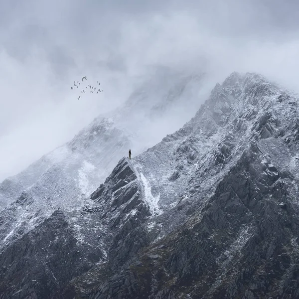 Impresionantes imágenes de paisaje detalle de la pluma nevada Yr Ole Wen mo — Foto de Stock
