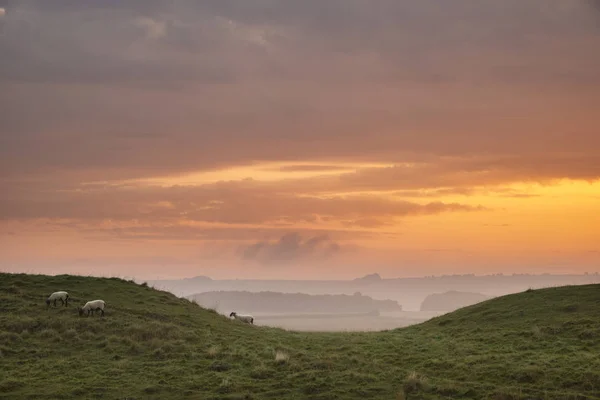 Engli üzerinde çarpıcı ilham verici Yaz gündoğumu manzara görüntü — Stok fotoğraf