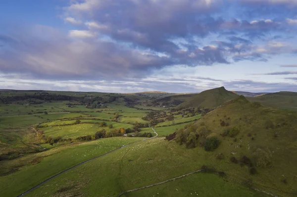 Stunning aerial drone landscape image of Peak District countrysi — Stock Photo, Image