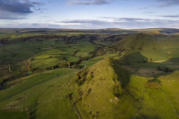 Stunning aerial drone landscape image of Peak District countrysi — Stock Photo, Image