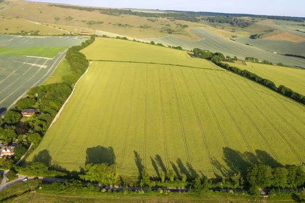 Impressionante Drone Paisagem Imagem Sobre Exuberante Verde Verão Inglês Campo — Fotografia de Stock