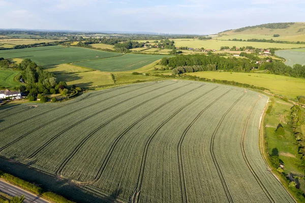 Prachtig Drone Landschap Beeld Weelderig Groen Zomer Engels Platteland Tijdens — Stockfoto