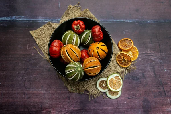 Piatto Lay Immagine Essiccato Stagionale Inverno Frutta Sfondo Ruvido Strutturato — Foto Stock