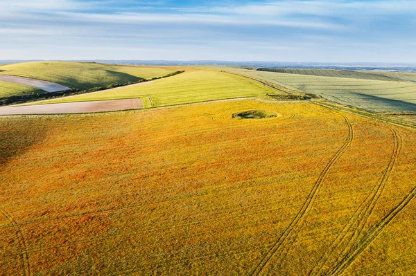 Изображение Высокого Летающего Дрона Пейзажа Поля Английской Сельской Местности Время — стоковое фото