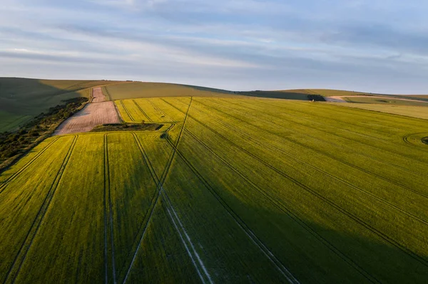 Piękne Wysokie Latające Drone Krajobraz Obraz Obrazu Wzgórz Angielskiej Wsi — Zdjęcie stockowe