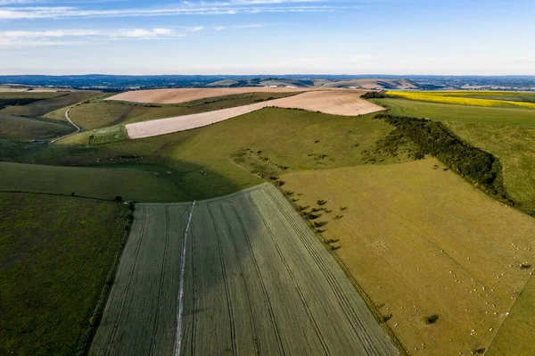 Bela Imagem Paisagem Drone Campo Inglês Durante Pôr Sol Tarde — Fotografia de Stock