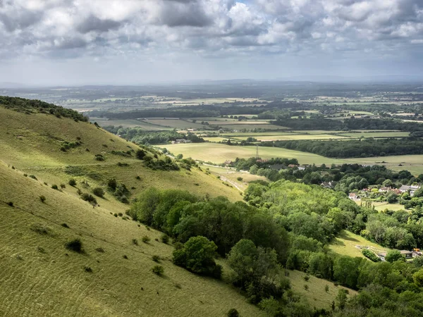 Beautiful Landscape Image English Countryside Lovely Summer Afternoon Overlooking Rolling — Stock Photo, Image