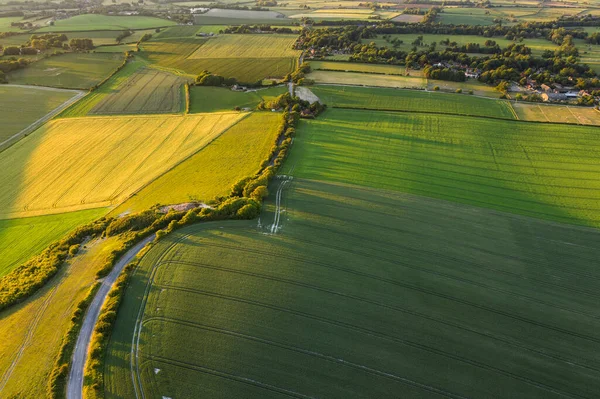 Impressionante Drone Paisagem Imagem Sobre Exuberante Verde Verão Inglês Campo — Fotografia de Stock