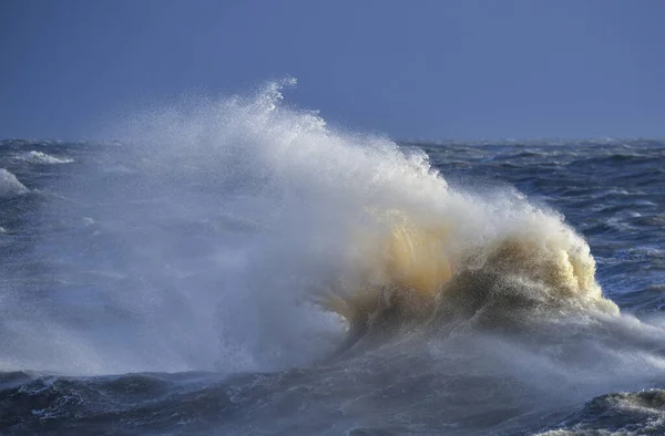 Splendida Immagine Rottura Onda Individuale Cresta Durante Violenta Tempesta Ventosa — Foto Stock