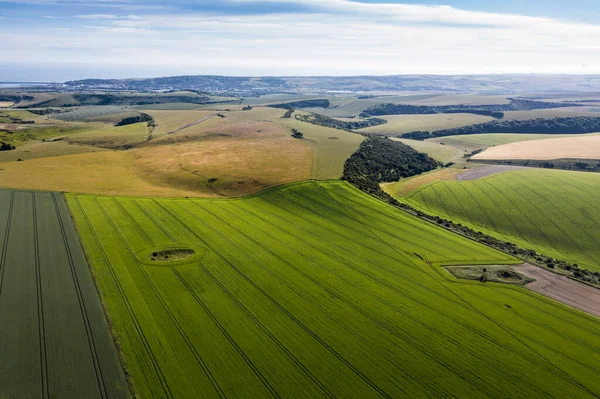 Bela Imagem Paisagem Drone Voador Alto Colinas Rolantes Campo Inglês — Fotografia de Stock