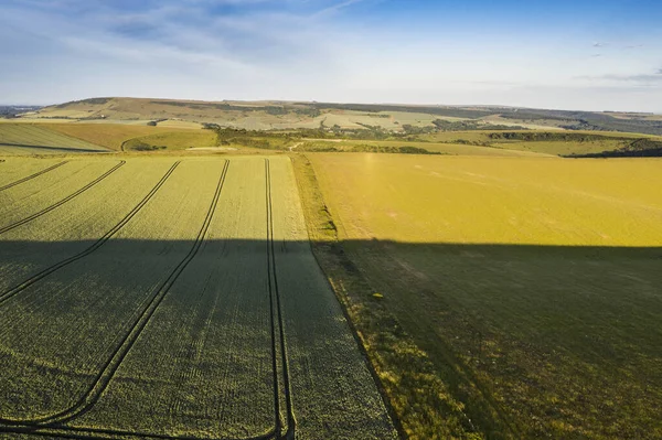 Piękne Wysokie Latające Drone Krajobraz Obraz Obrazu Wzgórz Angielskiej Wsi — Zdjęcie stockowe