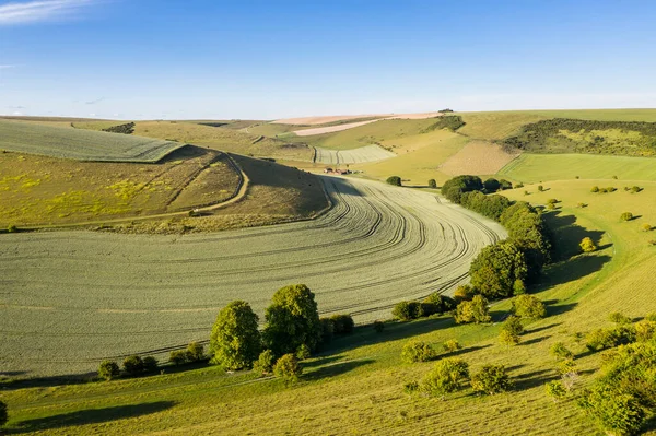 Bela Imagem Paisagem Drone Campo Inglês Durante Pôr Sol Tarde — Fotografia de Stock