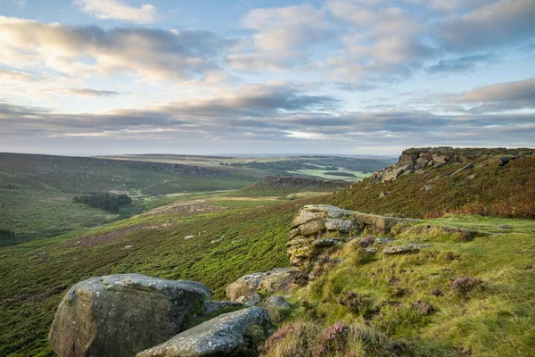 Splendida Vista Sul Paesaggio Erica Fine Estate Nel Peak District — Foto Stock