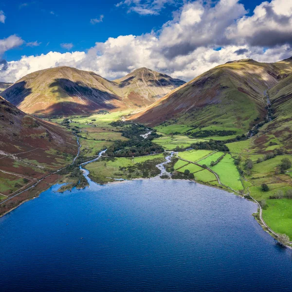 Prachtig Hoog Standpunt Van Vliegende Drone Lake District Landschap Late — Stockfoto