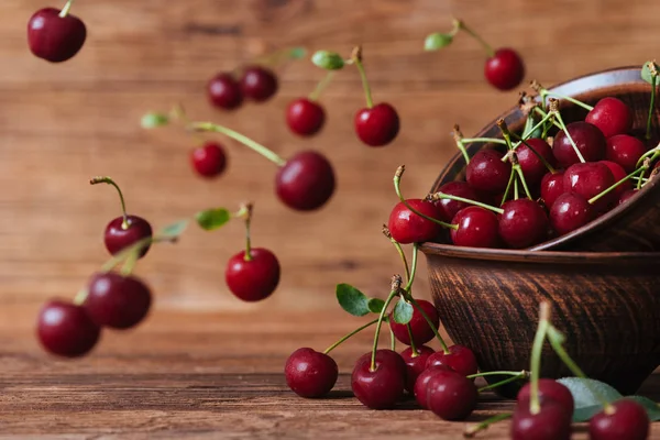 Sweet Cherry Wooden Background — Stock Photo, Image