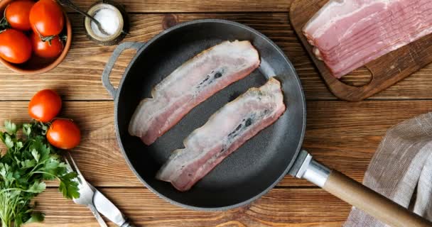 Cinemagraph Cooking Bacon Frying Pan Top View Motion Photo — Stock Video