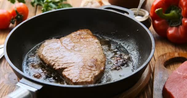 Cinemagraph Cozinhar Bife Uma Frigideira Foto Movimento — Vídeo de Stock