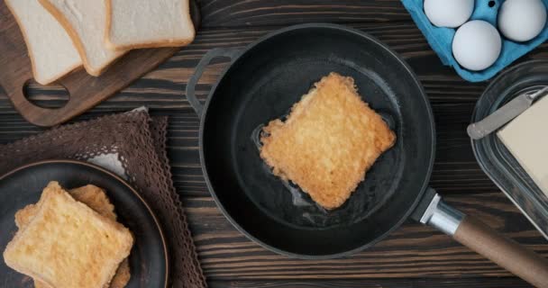 Cinemagraph Cooking French Toast Frying Pan Top View Motion Photo — Stock Video