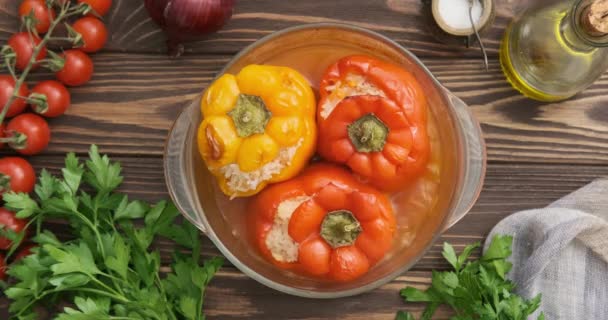Cinemagraph Stuffed Peppers Rice Top View Motion Photo — Stock Video