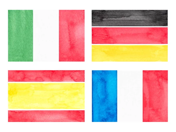 Set Watercolor Flags Hand Drawn Painted — Stock Photo, Image