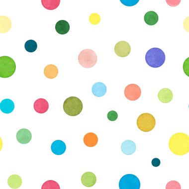 Çeşitli renkli noktalardan ayarla, suluboya boyalı ve beyaz arka plan üzerinde Seamless modeli izole