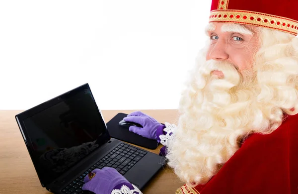 Sinterklaas Notebookem Izolované Bílém Pozadí Holandská Postava Santa Clause — Stock fotografie