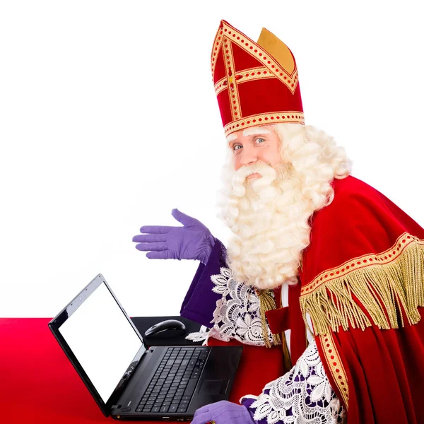 Sinterklaas Defter Ile Beyaz Arka Plan Üzerinde Izole Noel Baba — Stok fotoğraf