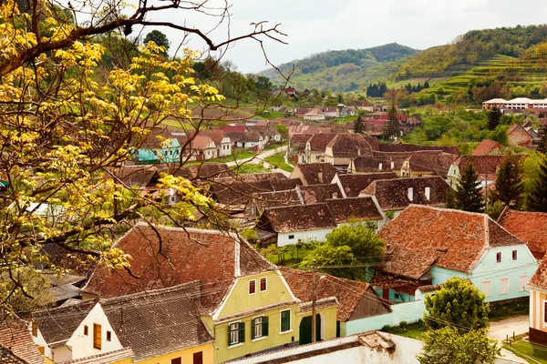 Straßenansicht Des Mittelalterlichen Sächsischen Dorfes Biertan Rumänien Siebenbürgen — Stockfoto