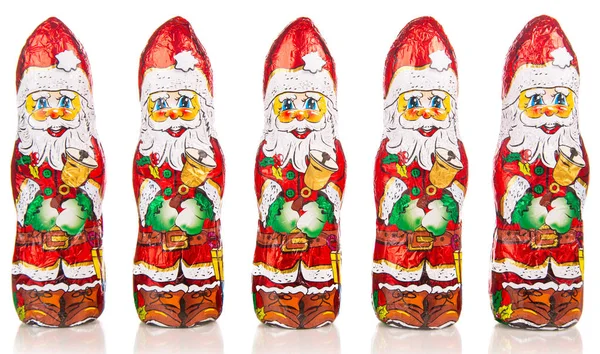 Szczelnie Góry Santa Claus Czekolady Figury Rzędu Boże Narodzenie Granica — Zdjęcie stockowe