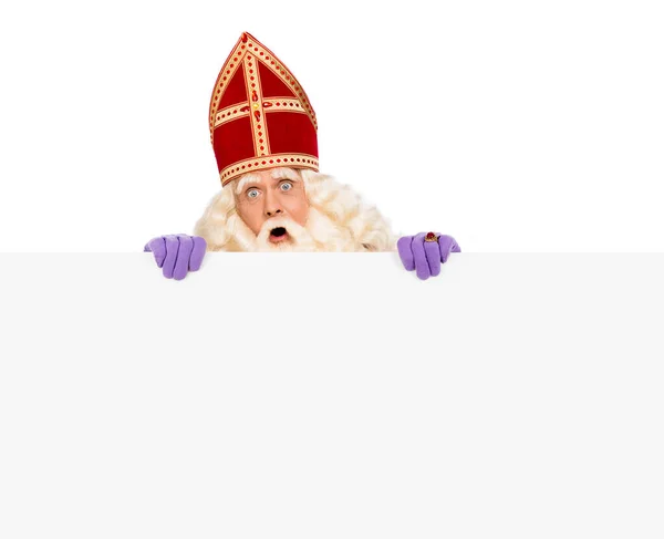 Sinterklaas holding blank cardboard — Stock Photo, Image